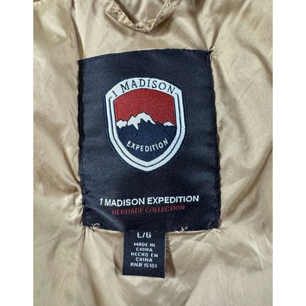 1 Madison Expedition Sherpa Fleece Hooded Jacket Tan Camel Full Zip Large - Picture 3 of 9